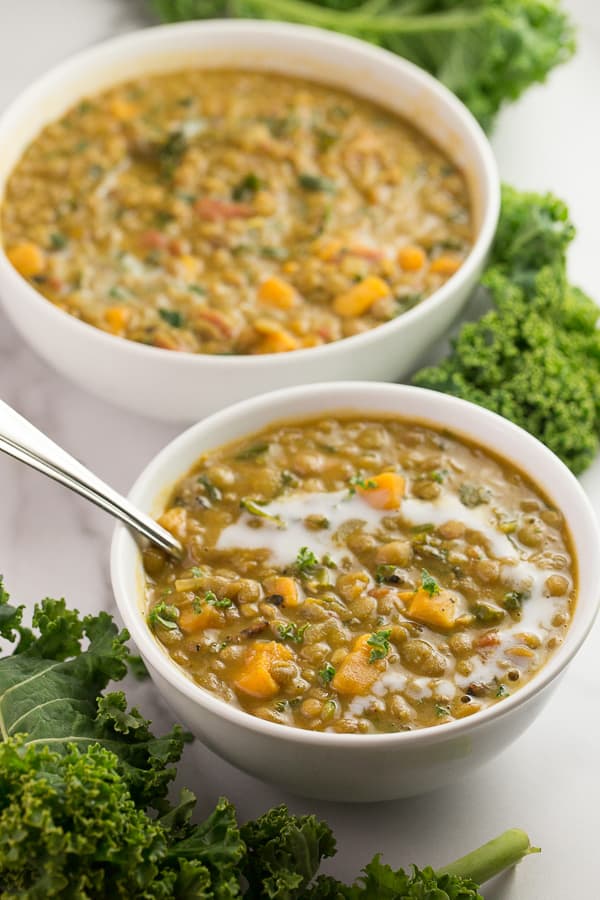 Curried Lentil Soup with Kale and Sweet Potatoes