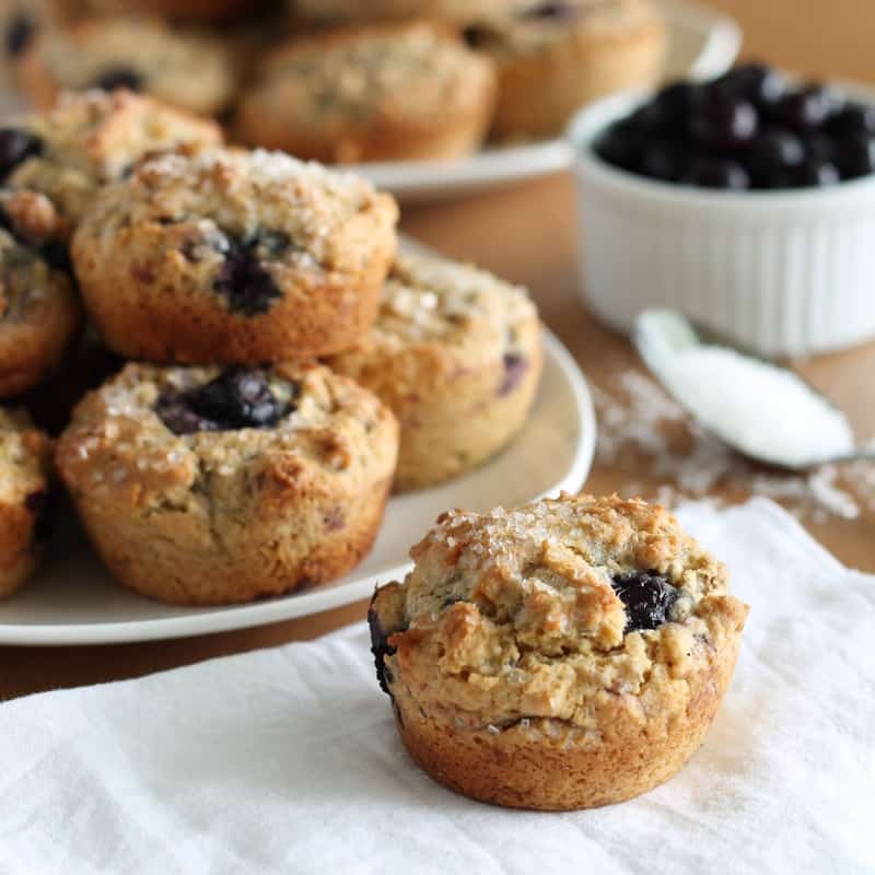 vegan blueberry muffin on white napkin