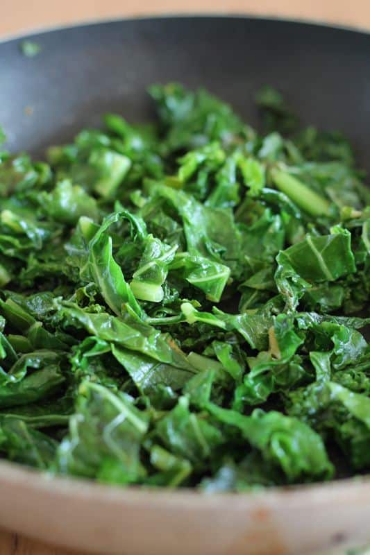 garlic cooked kale in skillet
