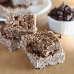 carob peanut butter rice krispy treats on wooden background